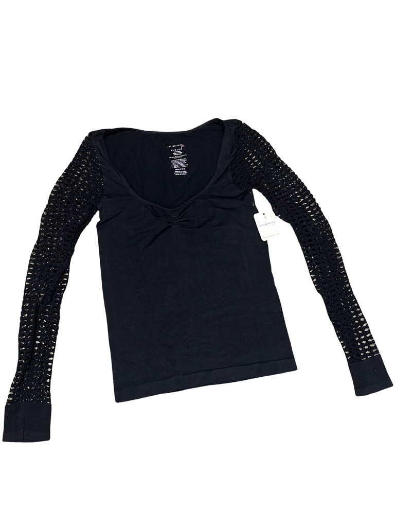Free People Black Crochet-Sleeve Long Sleeve Top